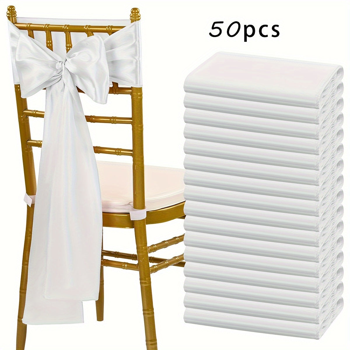 50pcs Satin Chair Waist Belt Bow Universal Chair Cover for Wedding Reception Restaurant Banquet, Party, Hotel Event Decoration (7 X 108 Inches)