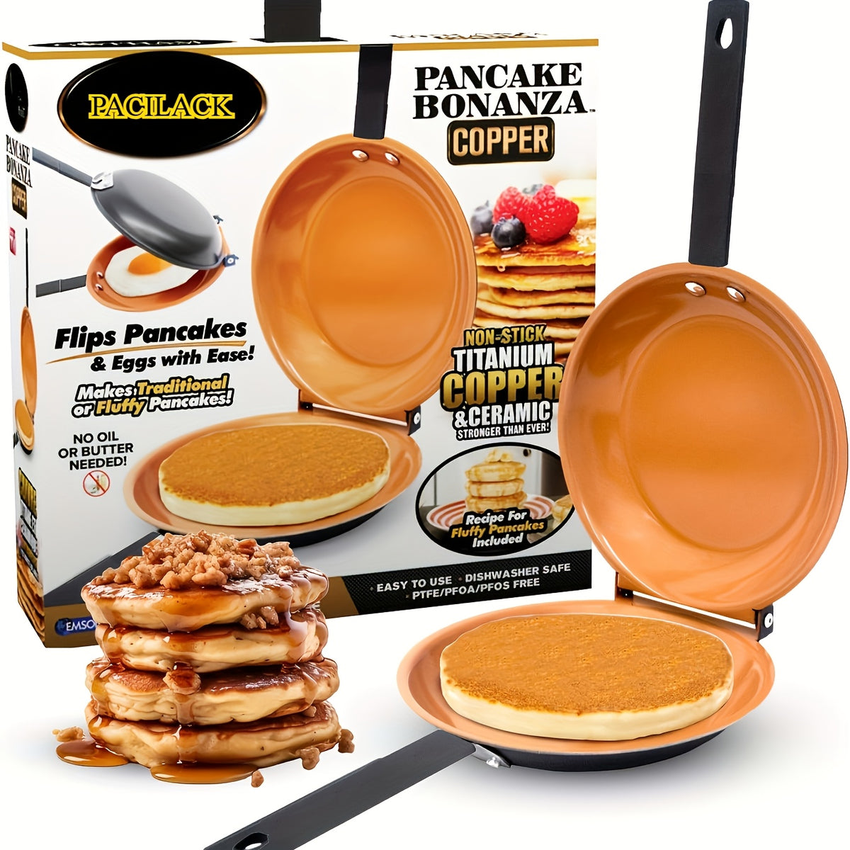 Double Sided Pancake Pan, Nonstick Flip Frying Pan with Pink, Green and Specialty Style Options for Pancakes, Omelets and Everyday Breakfast Cooking