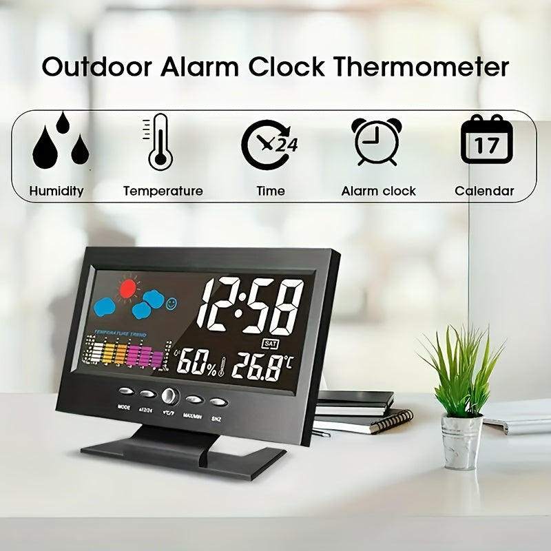 Two Intelligent Weather Stations with Digital Alarms That Monitor Indoor And Outdoor Temperature And Humidity. They Feature a Usb-Powered Desktop Clock with Delay, Adjustable LED Brightness, Automatic Dimming, And a 12/24-Hour Format