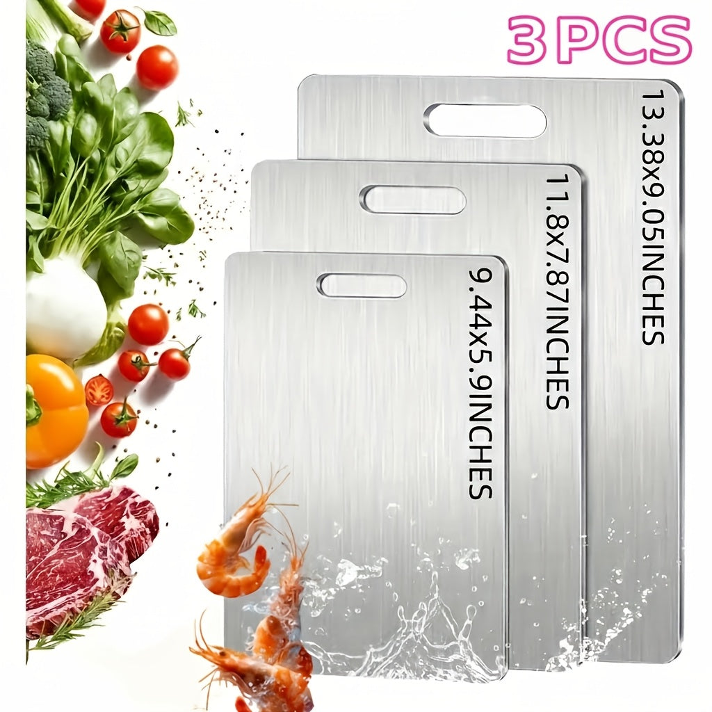 3pcs Titanium Cutting Board Set for Kitchen, 2025 New Upgrade 100% Pure Titanium Cutting Board Kitchen Set, Large/Medium/Small Cutting Boards, Double-Sided Durable Metal Cutting Board