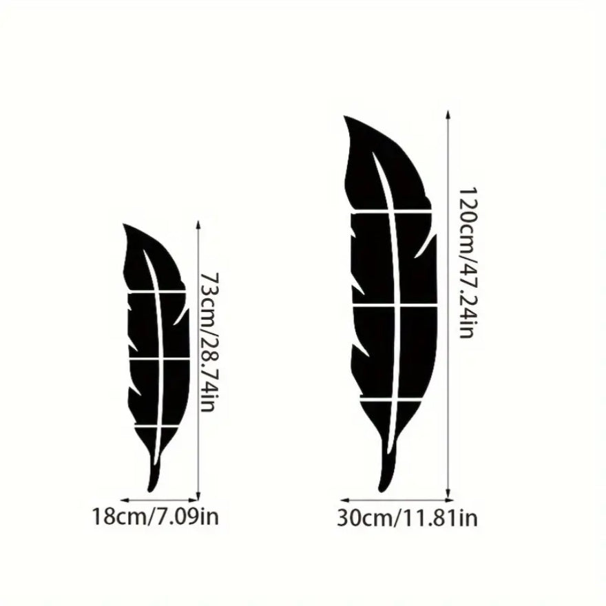 Aryclic Feather Mirror Wall Stickers, Self Adhesive Silver Home Art Decal Wall Decor, Living Room And Bedroom Wall Decoration