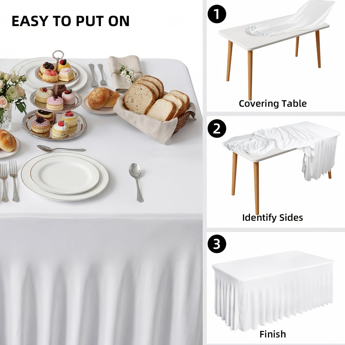 1pc/4pcs Table Skirt, Kitchen Spandex Black/White Table Skirt for Rectangle Tables 6ft, Table Covers for 6 Foot Tables, Washable And Wrinkle Resistant Stretch Rectangular Patio Table Cover for Event, Wedding, Banquet Halloween,Christmas