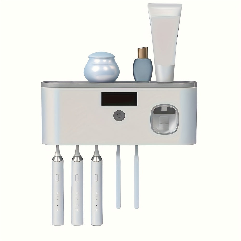 Wall-Mounted Toothbrush Holder, No-Drill Bathroom Toothpaste And Toothbrush Storage Rack - 4-Slot Design Modern Bathroom Organization And Home Decor