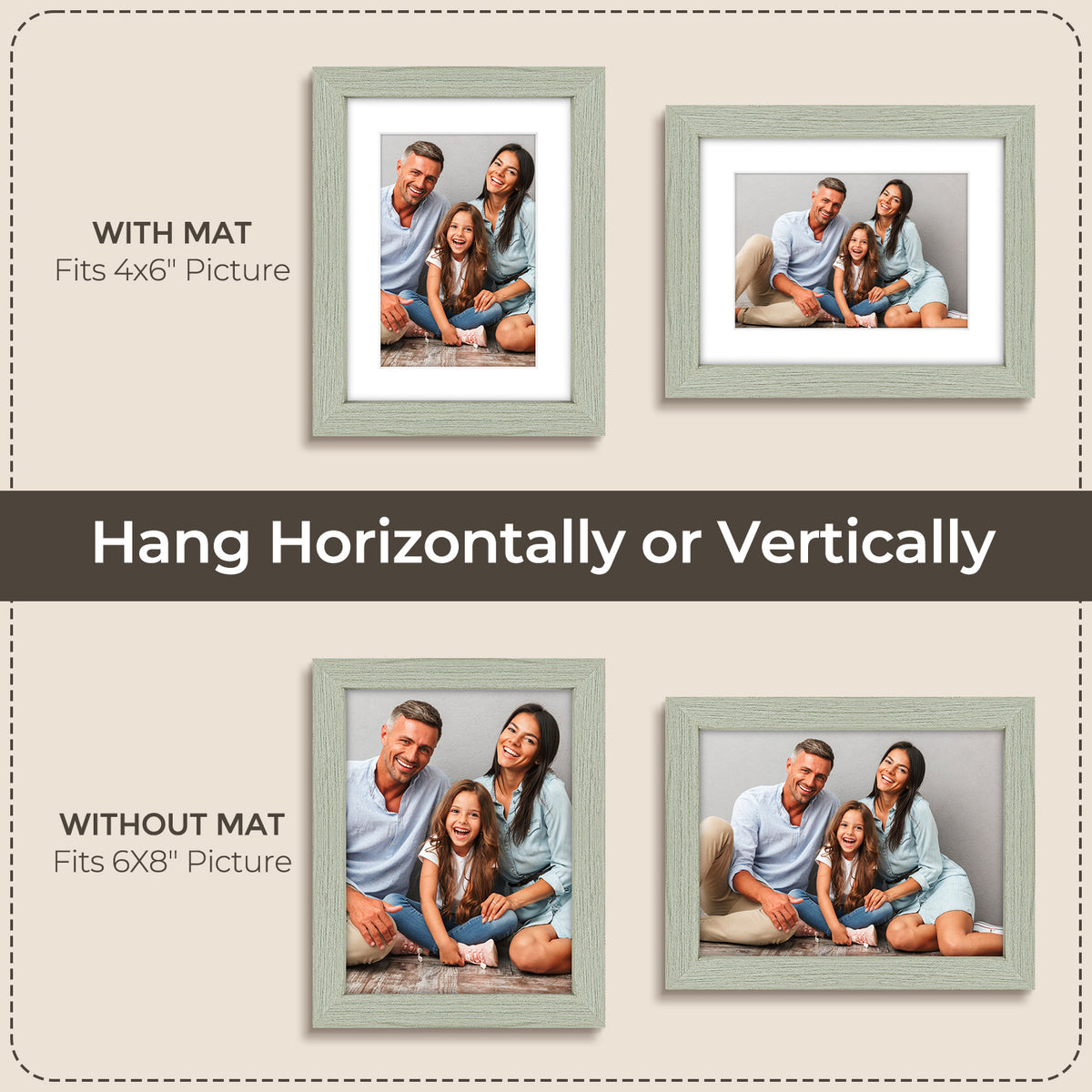 6 Packs 6x8/8x10/9x12/11x14/16x20 Picture Frames Set, Engineered Wood Gallery Wall Frame Set with Plexiglass - Wall Mounting or Tabletop Display