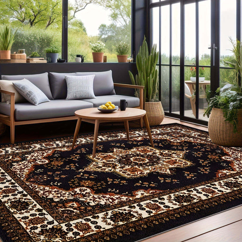 Persian Style Washable Area Rug with Medallion Pattern, Soft Texture and Anti-Slip Backing for Living Room, Bedroom and Bohemian Home Decor