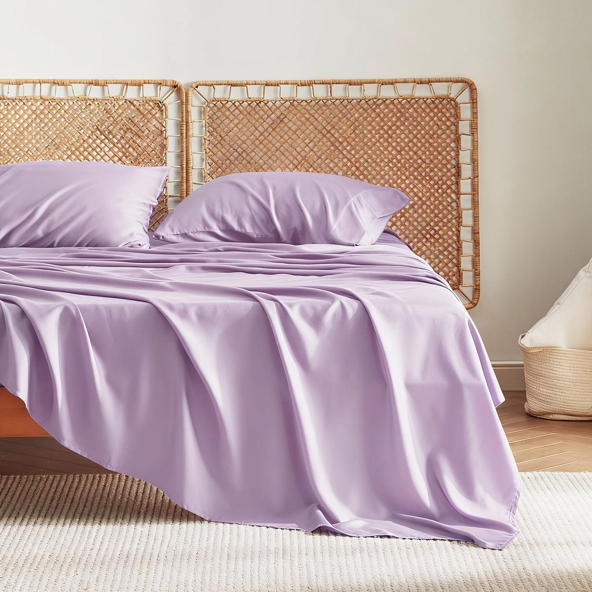 Cooling Bed Sheet Set, Extra Deep Pocket, Cozy&Ultra Soft, Viscose Bedding Sheet, Queen Sheet Set, Hot Sleeper Friendly, Ideal Gift, Local Warehouse Direct Shipment