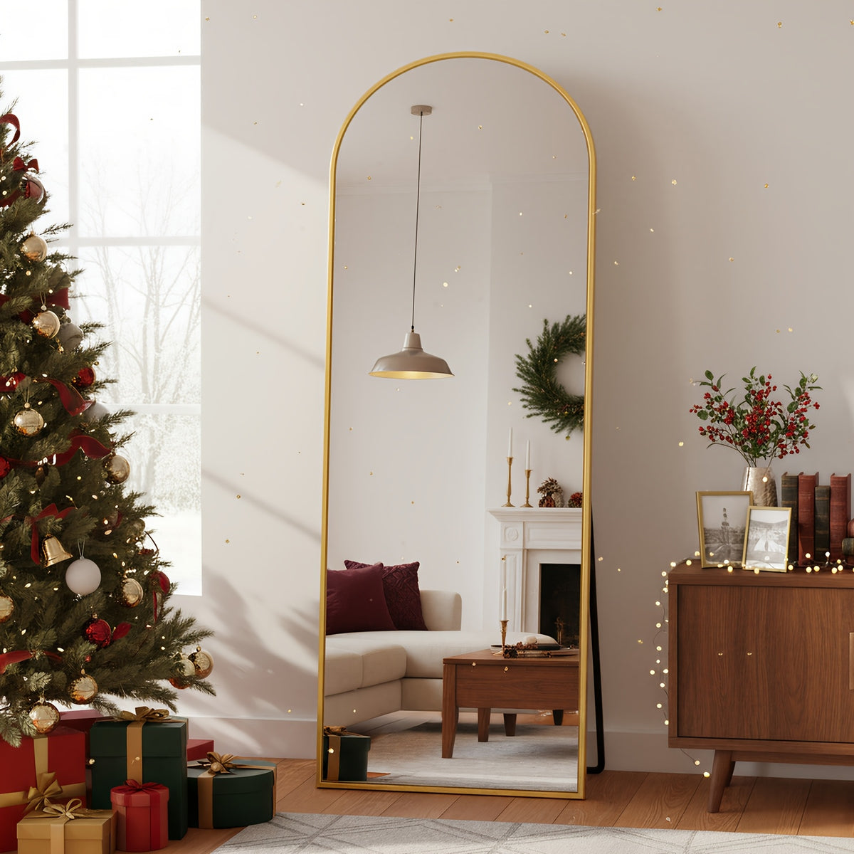 Full Length Mirror, Arched Floor Mirror Freestanding, 58×19 In Floor Standing Mirror Full Body Mirror With Stand For Bedroom, Hanging Mounted Mirror For Living Room Cloakroom
