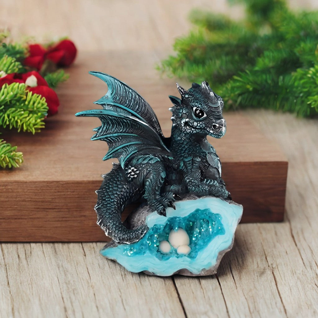 4" H Dragon Guarding Faux Crystal Cave Figurine Statue Home/Room Decor and Perfect Gift Ideas for House Warming, Holidays and Birthdays Great Collectible Addition