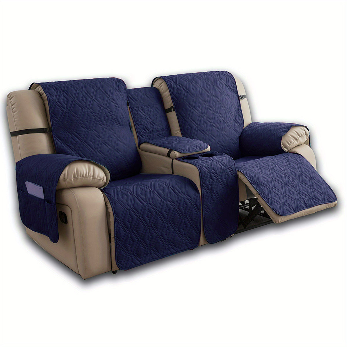 4pcs/set Loveseat Recliner Cover with CenterConsole|100% Waterproof Pet Coverfor Dual Recliner with Straps Design|Split Reclining Loveseat Cover Furniture Pet Protector, Valentine's Day Home Decorations