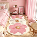 Acrylic Floral Rug, 1000 GSM Soft Plush Flower Floor Mat with Non-Slip Backing, Machine Washable in Pink or Blue for Bedroom and Living Room