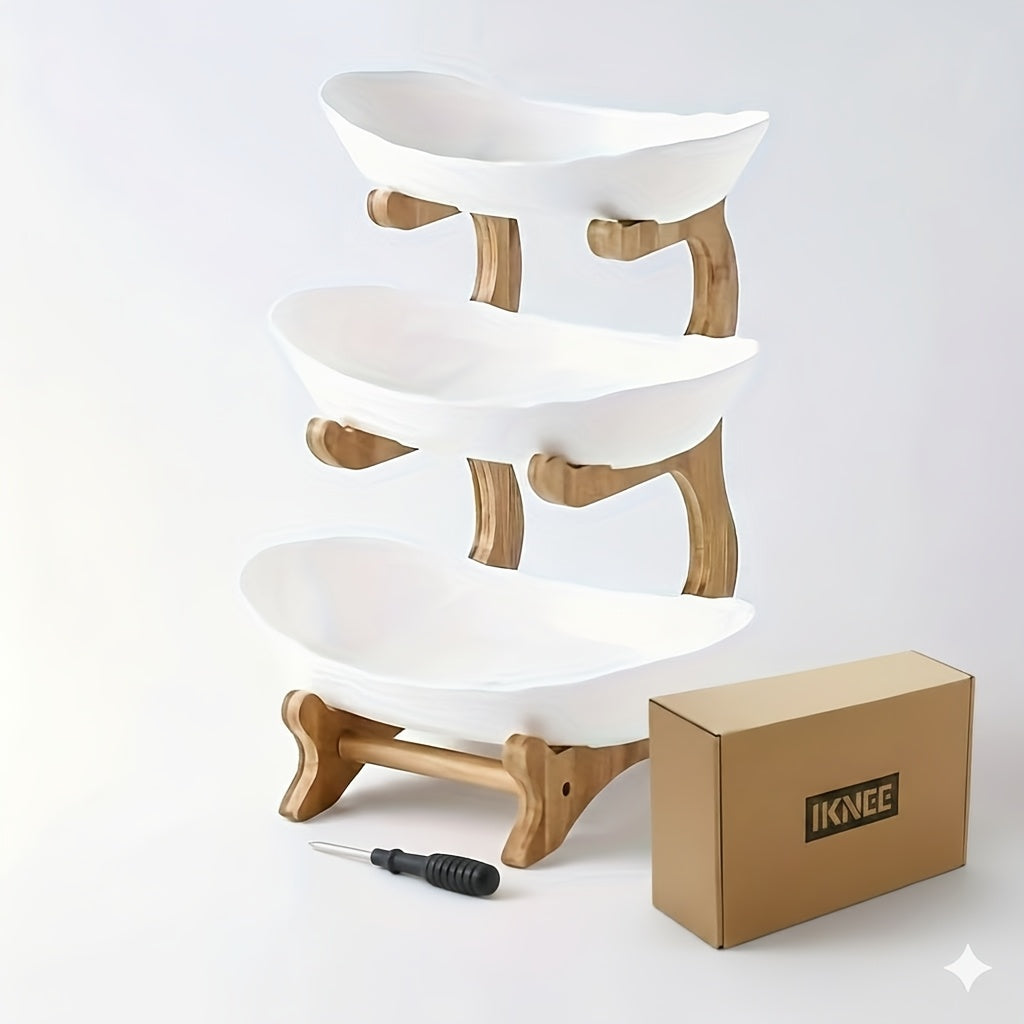 2/3 Tier Luxurious Wooden Elegant Fruit Stand- Double Layer Fruit Bowl and Creative Candy Display- Made of Natural Wood, Suitable Snack Tray for Living Room, Space-saving Design, Easy to Assemble, Father'S Day Gift, Kitchen Dessert Tray