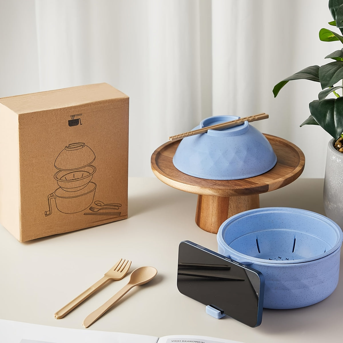 6pcs/Set Microwave Ramen Bowl Set, Ramen Noodle Cooker With Lid & Handle, Perfect For Home, Office, Dorm, Or College Tableware