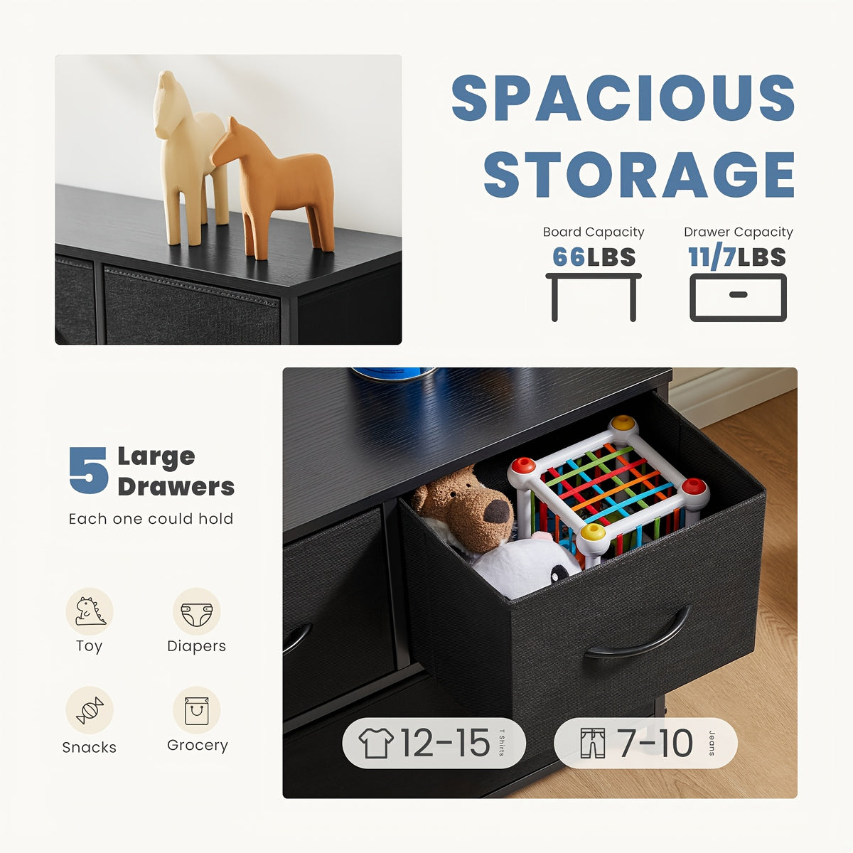 5-Drawer Cabinet Tower, Father'S Day Gift, TV Stand for Bedroom, TV Dresser for 45 Inches, Media Console Table, Entertainment Center with 5 Fabric Drawers Cabinet And Open Storage Shelf Other (Furniture) Cabinet for Living Room, Hallway