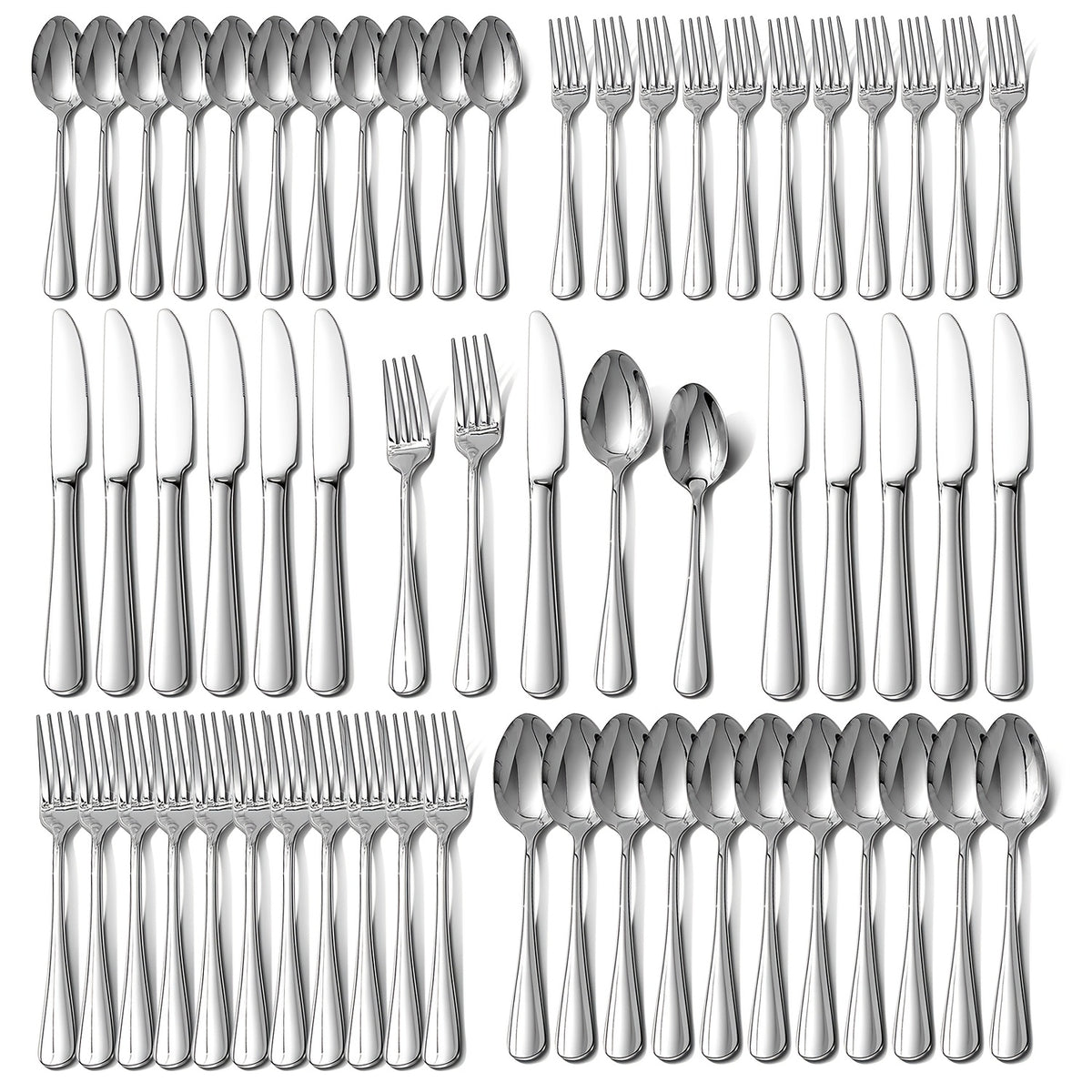 60pcs Black Silverware Set, Stainless Steel Flatware Cutlery Set Service for 12, Tableware Eating Utensils Include Knives/Forks/Spoons, Mirror Polished, Dishwasher Safe