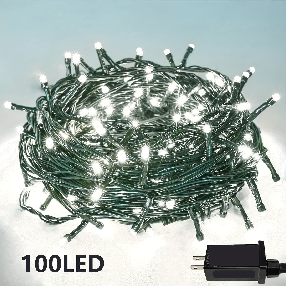 Outdoor And Indoor LED Christmas Lights in Multi-Color Options, Available in 100, 200, 300, And 500 Counts. Features a Green Wire, Memory Function, Timer, And 8 Modes. These Super Bright Lights Are IP44, Perfect for Holiday Parties, Gardens