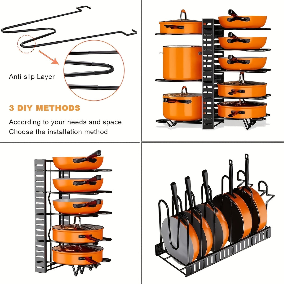 8-Tier Pot And Pan Organizer with Lid Rack, for Kitchen Cabinet Storage of Cookware And Utensils