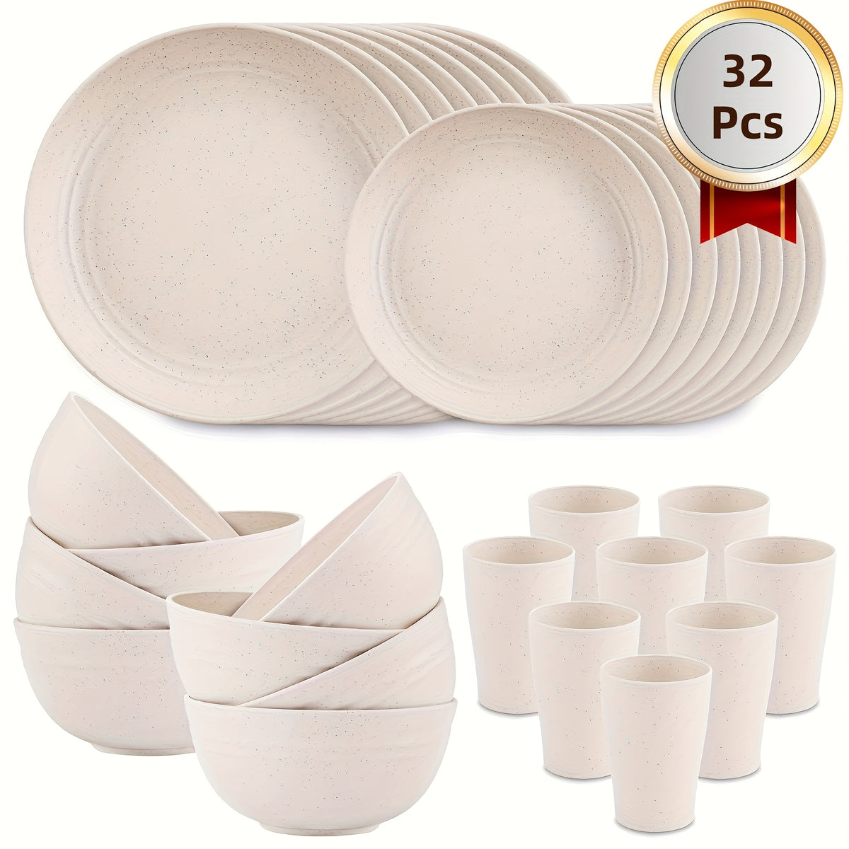 16pcs/32pcs Kitchen Wheat Straw Large Size Dinnerware Set, for 4/8, Unbreakable Modern Dish Set Dinner Plate/Dessert Plate/Cereal Bowl/Cup, Dishwasher Safe, Lightweight Tableware, Camping And Everyday Use, Gifts for Men/Women/Christmas/Halloween