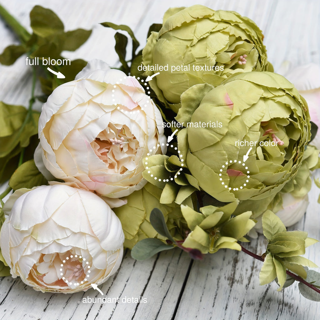 Artificial Peony and Hydrangea Flowers, Vintage Beige and Green Faux Floral Bouquet for Rustic Wedding Centerpieces, Bridal Styling and Home Vase Decor