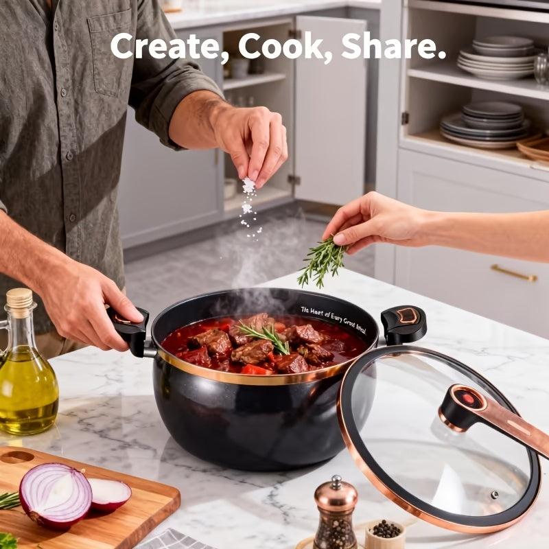 Heavy-Duty Cast Iron Enamel Stew Pot with Double Ears - Non-Stick Soup & Stewing Cook Pot for Induction/Gas Stoves, Large Capacity Braizer for Home, Roasting, Frying Eramic Coated Stock Pot for Quick Cooking, Stew, Soup, Braising