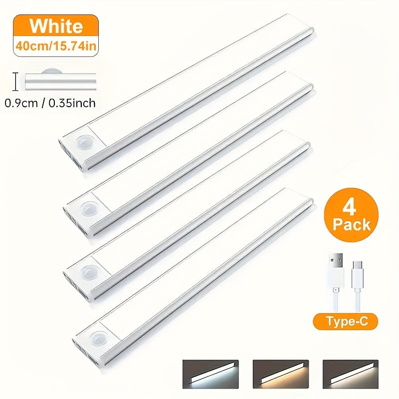 4/2/1pc LED Motion Sensor Under Cabinet Lights, 3 Color Temperatures Wireless USB Rechargeable Night Light, Indoor Closet Lights, Stick-On Anywhere Magnetic Under-Counter Light Fixtures For Kitchen Cabinet Wardrobe Cupboard Stairs.