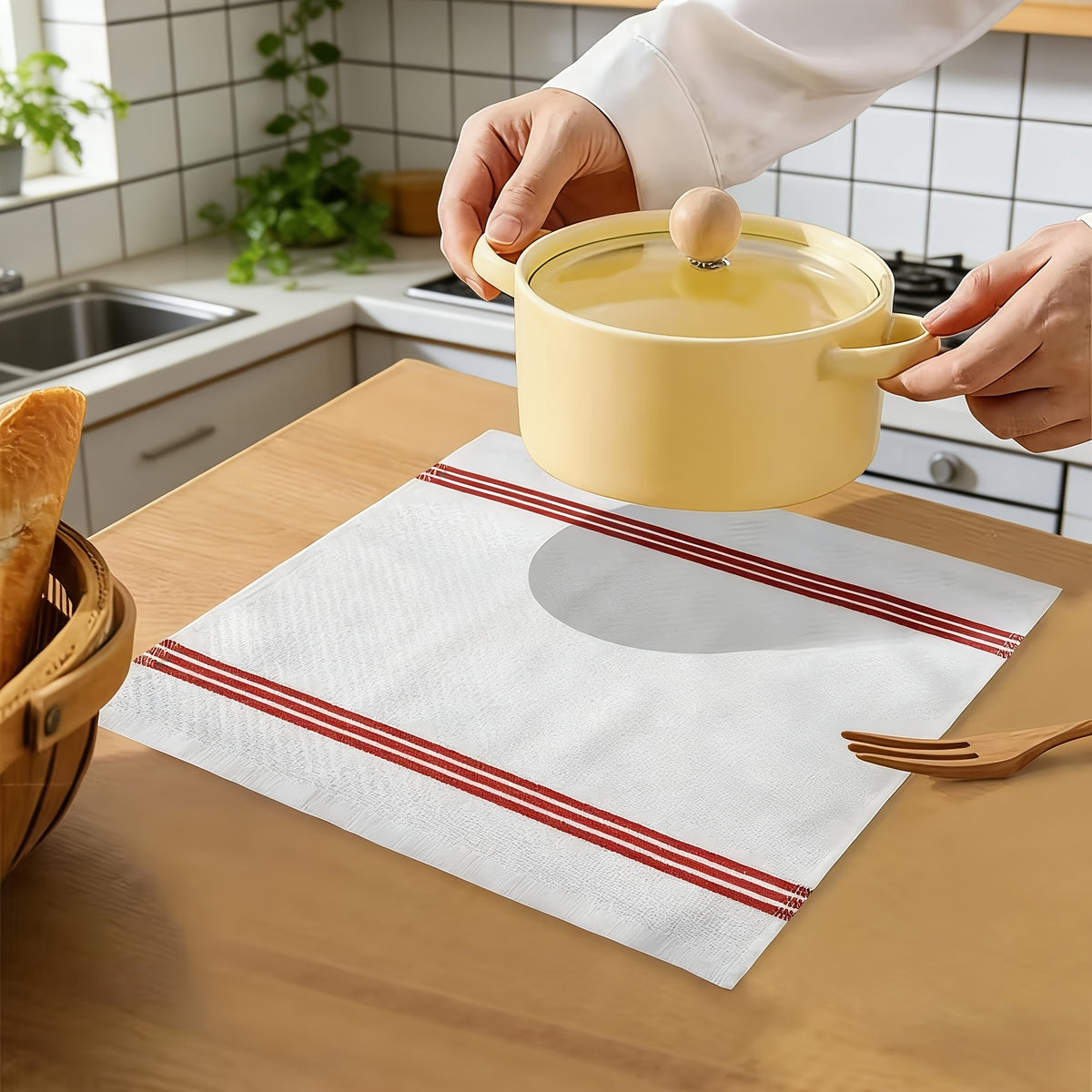 12pcs 100% Cotton Kitchen Towel Set | 6 Hand Towels (15" X 25"), 6 Wash Towels (12" X 12") - Striped Weave, Absorbent & Durable Dish Towels For Cooking, Cleaning & Drying - Perfect For Christmas & Holiday Kitchens