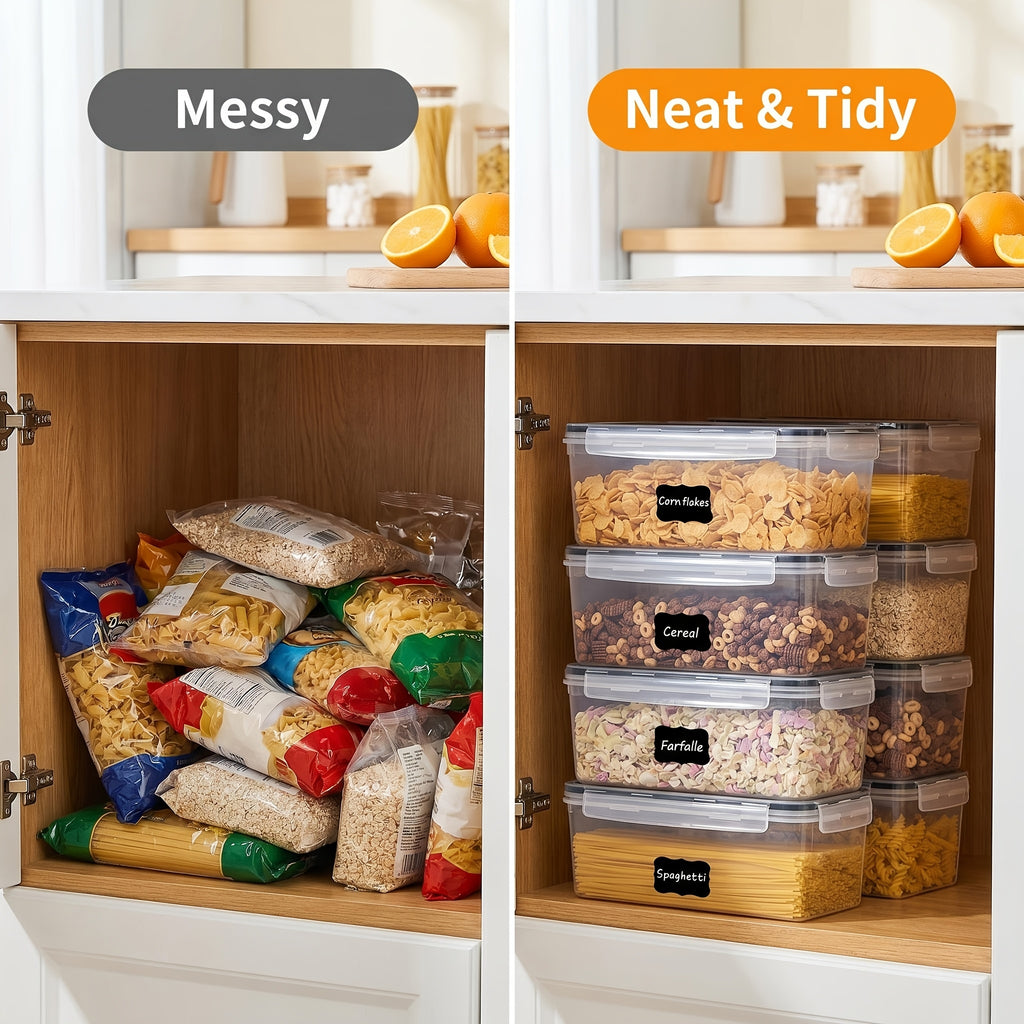 Airtight Food Storage Containers With Lids 4pcs Set 108.2oz, Plastic Spaghetti Container For Pasta Spaghetti Organizer, BPA Free Air Tight House Kitchen Pantry Organization And Storage