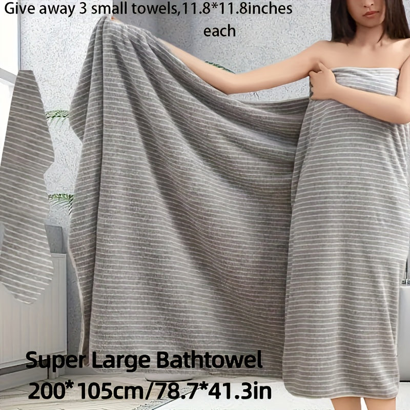 4/8pcs Set, Including One Oversized 41.34X78.74 Inch Star Striped Bath Towel And Three Small Square Towels 11.81X11.81 Inches. Made Of Highly Absorbent Coral, It Dries Quickly Without Shedding Hair. This Includes Beach Towels