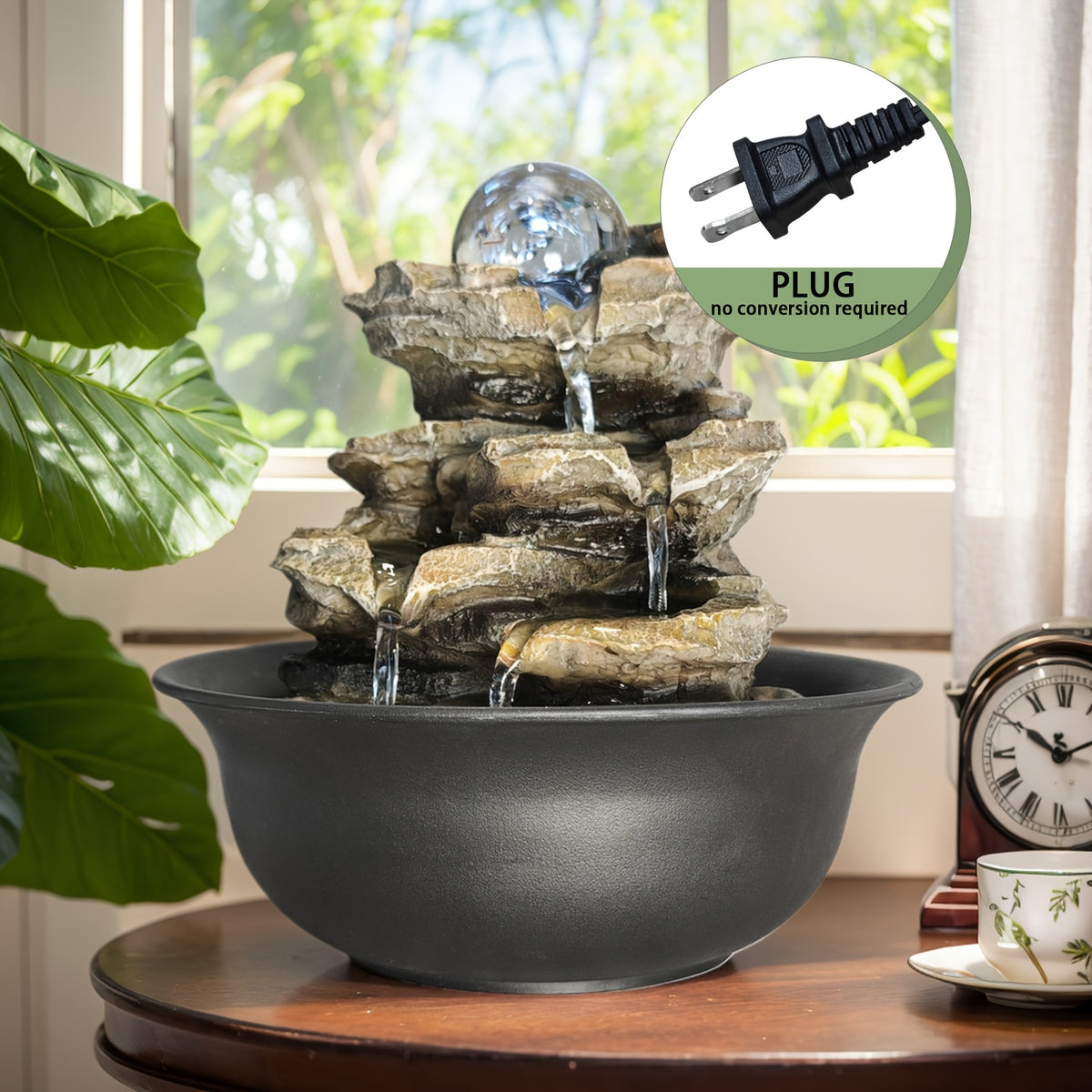 Rock Tabletop Indoor Fountain with LED Lights-8.3"H, Desktop Waterfall Fountains - Plug, Humidifier for Living Room, Office, Bedroom