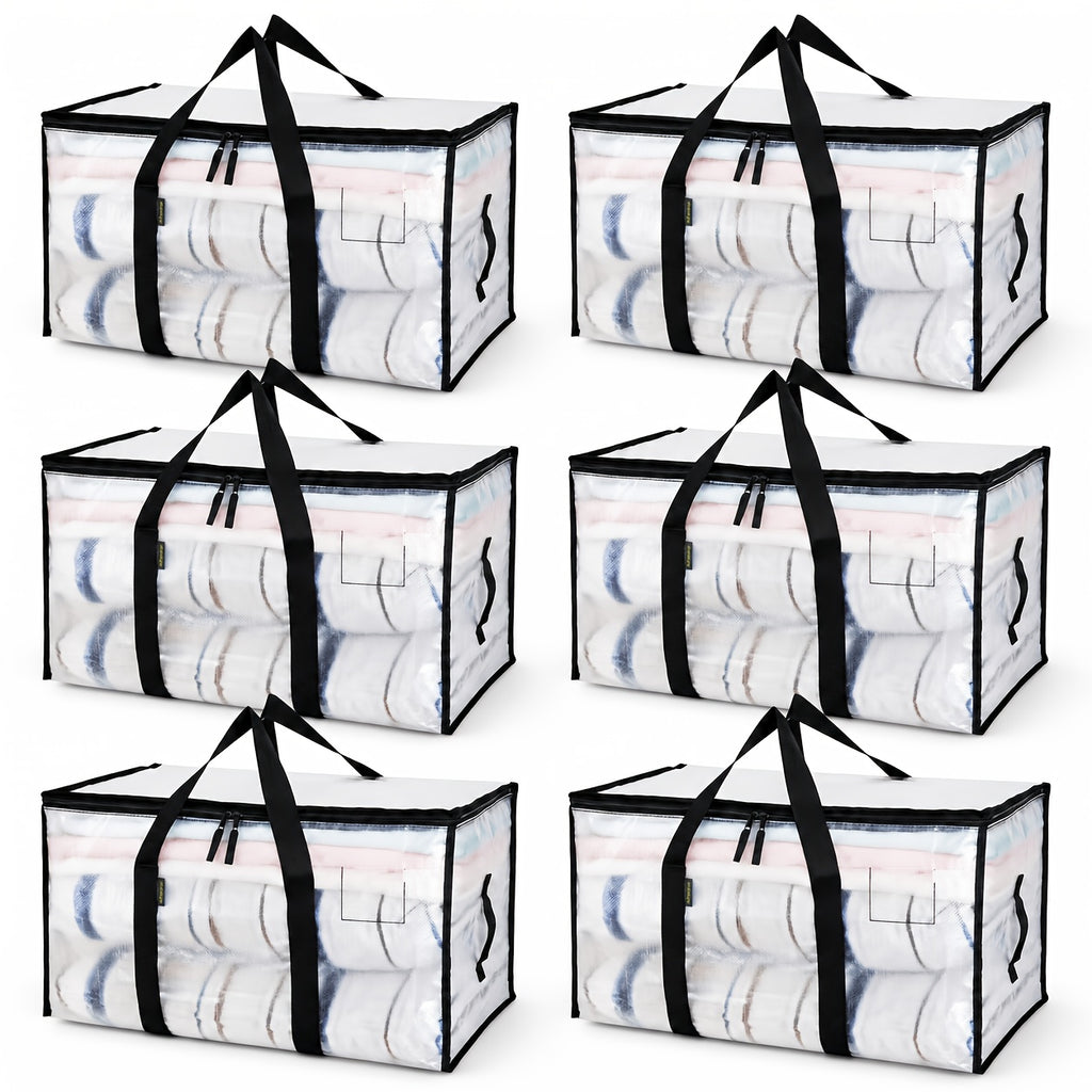 6pcs Heavy-Duty Moving Bags with Reinforced Handle - Oversized Storage Totes, Snap-Close Lid & Plastic Suitable for Clothes, Quilts,, Moving Supplies - Space Saver Bags