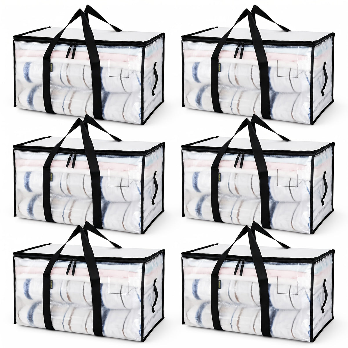 6pcs Heavy-Duty Moving Bags with Reinforced Handle - Oversized Storage Totes, Snap-Close Lid & Plastic Suitable for Clothes, Quilts,, Moving Supplies - Space Saver Bags