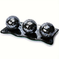 Decorative Glass Balls with Tray, 3-Piece 3-Inch Sphere Set and Glass Display Tray for Coffee Table Centerpieces, Dining Room and Living Room Decor