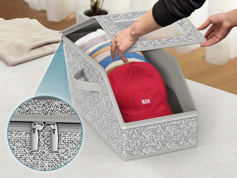 4/2pcs Stackable Baseball Cap Storage Box with Clear Viewing Window, Holds Up to 30 Caps Hat Organizer for Closet, Suitable for Men, Women, Gray, Space-Saving Design for Underwear, Socks, Toys