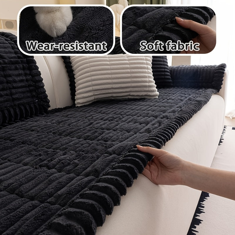 1pc Bohemian Style Sofa Cover, Plush Thick Warm Sofa Cover with Ruffled Edges, a Pet'S Favorite, Home Protection And Decoration Cover