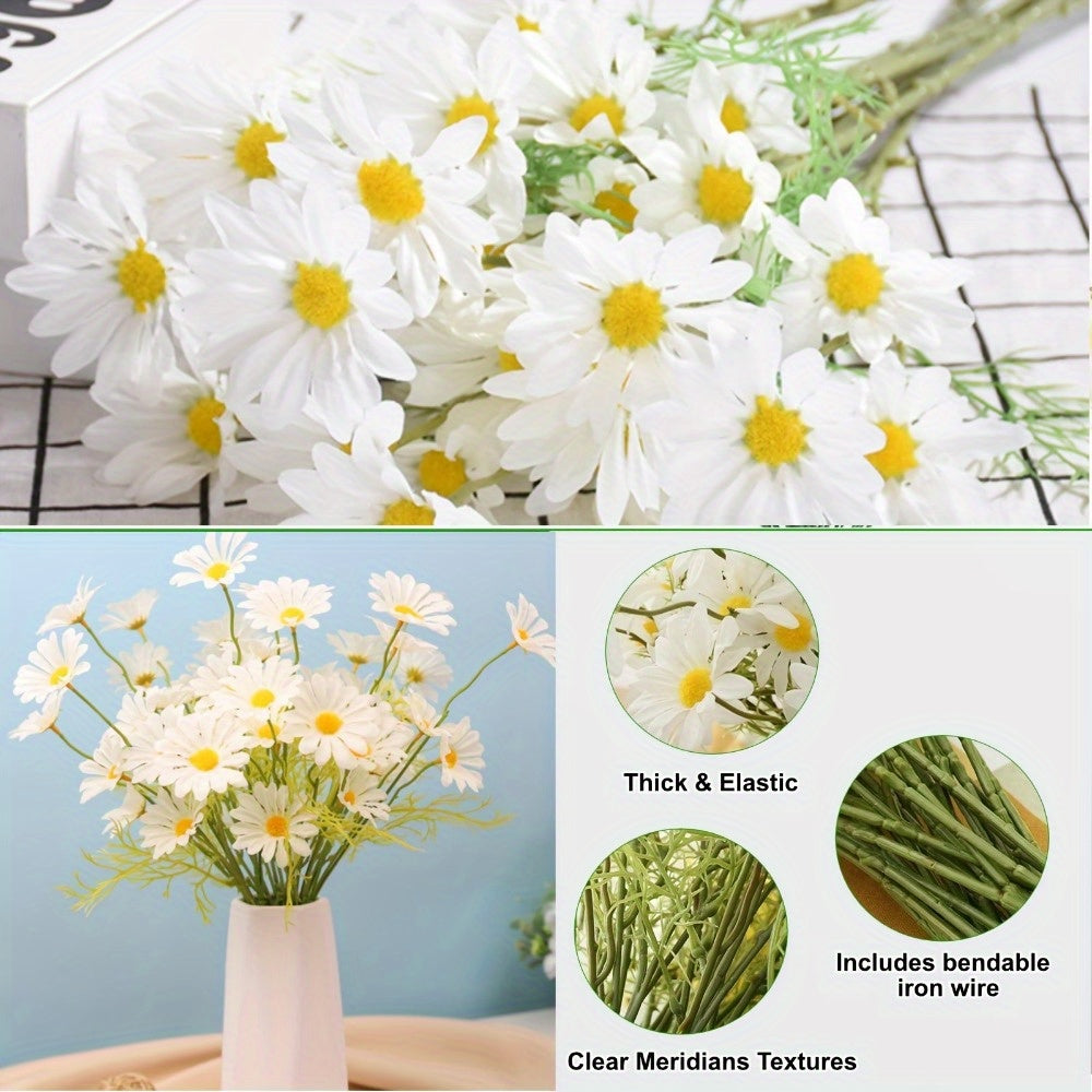 4 Bundles Classic White Artificial Daisy Flowers - UV-Resistant, 20-Inch Plastic Floral Decor For Home, Courtyard, Vases | Ideal For Easter, Holidays(Send An Extra Vine Strip)