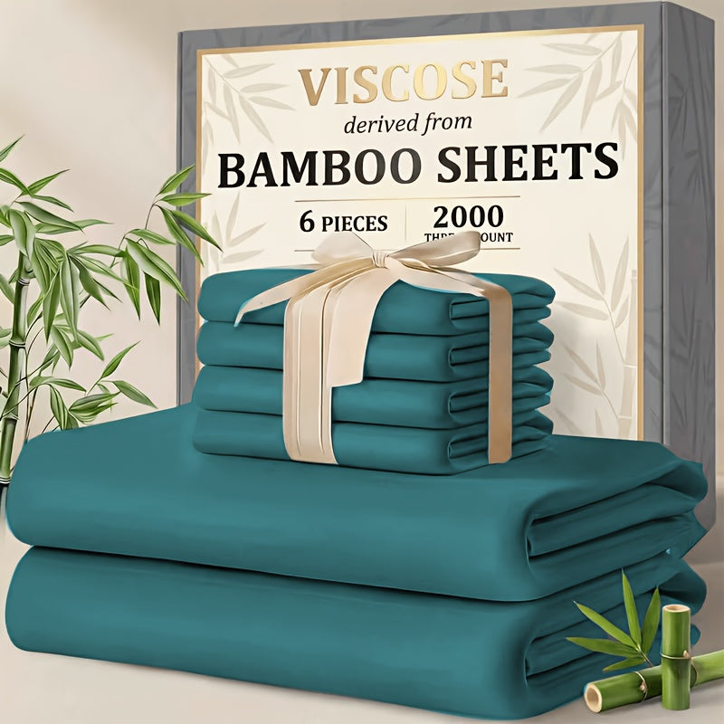 4/6pcs Cooling Bamboo Sheet Sets - Queen Size Soft 2000TC Luxurious Hotel Sheets, Luxury Kids Fitted Sheet, with 16-Inch Deep Pocket, Kids Sheet & Pillowcases And Breathable Night Sweats, Suitable for All Seasons, Twin/Full/Queen/King