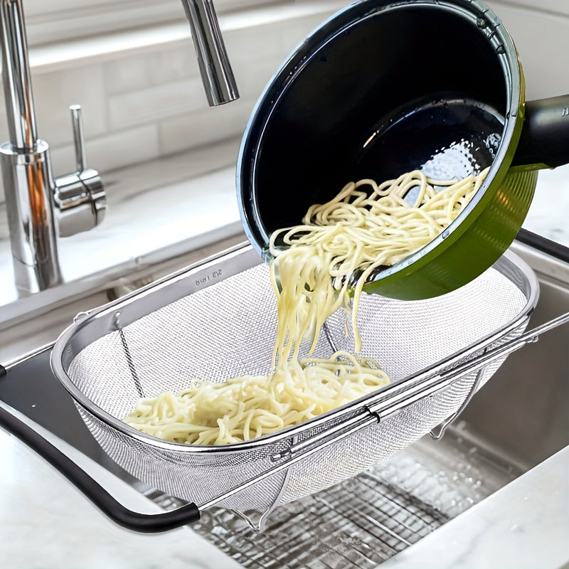 Expandable Stainless Steel Filter with Fine Mesh And Drain Basket - Suitable for Vegetables And Fruits, Kitchen Essentials, Food Safety, Filtered Vegetables, Halloween Gift