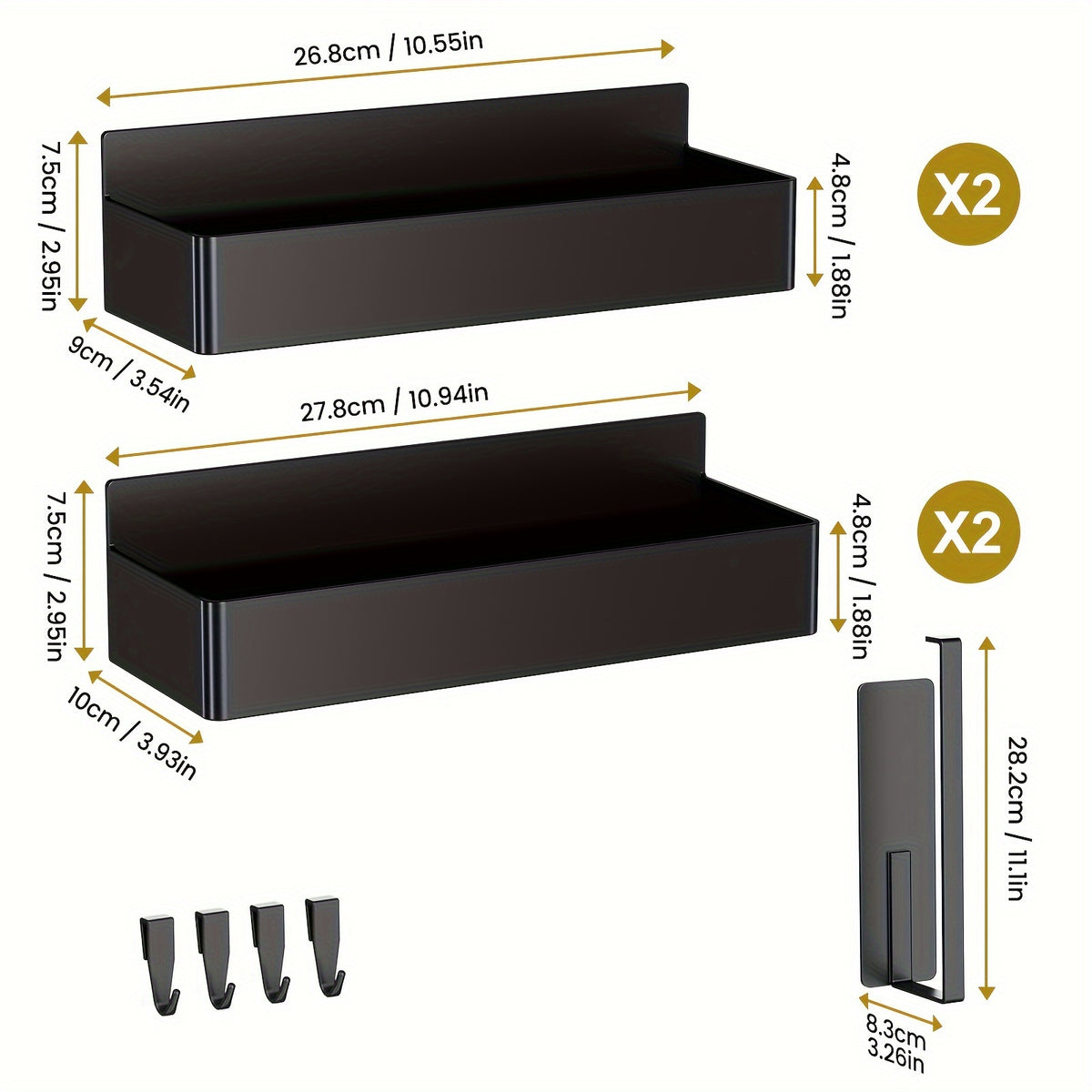 Magnetic Fridge Organizer Set, 5 or 6 Piece No-Drill Refrigerator Spice Storage with Four Hooks and Square Box or Paper Towel Holder Options for Kitchens