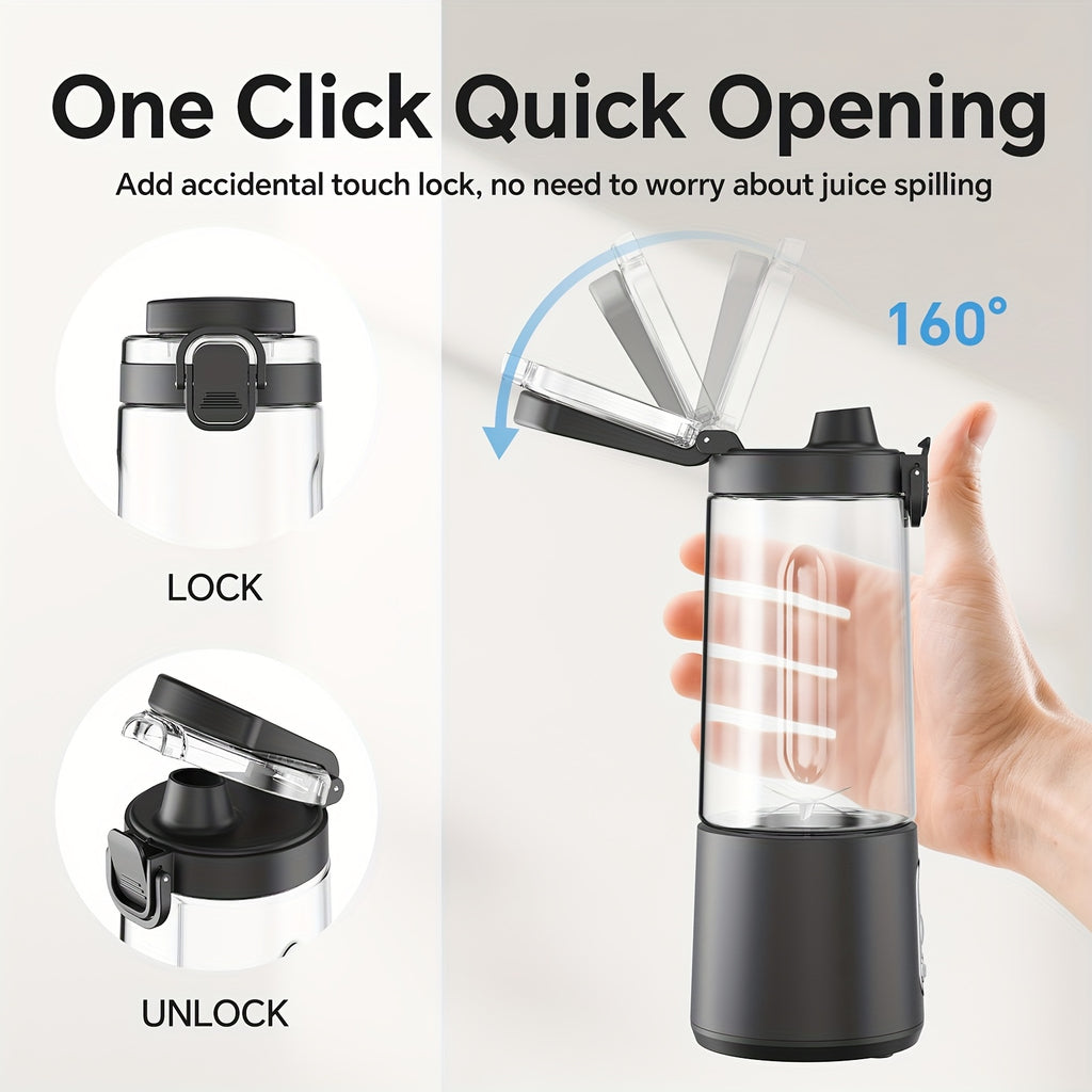LALAYUAN USB-Powered Juicer & Juicer with Digital Timer, Battery Left Display, High-Speed Ice Crush, USB-C Fast Charge, One-Tap NO-Spill Lid, 6-Blade Stainless Steel - Smoothie Blender Portable, Protein Shakes, Gym, Travel Smoothie Maker