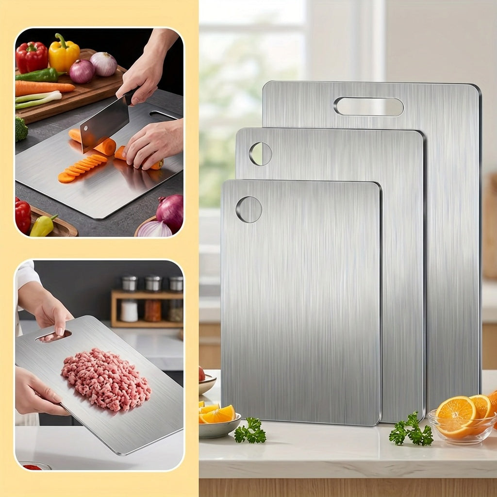 3pcs Stainless Steel Kitchen Plate Set, Durable, Easy to Clean, Multi-Size for Slicing Fruits, Vegetables, Meat and Bread with Food Contact Safe Slicing Plate for Kitchen and Restaurant.