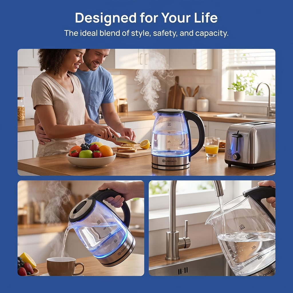 Electric Tea Kettle, Cordless Water Boiler & Heater with Fast Boiling 1000W, Auto Shut-Off & Boil-Dry Protection, 1.9 Liter Clear Glass, Suitable for Tea, Soup, Instant Noodles, Boiling Water Heater