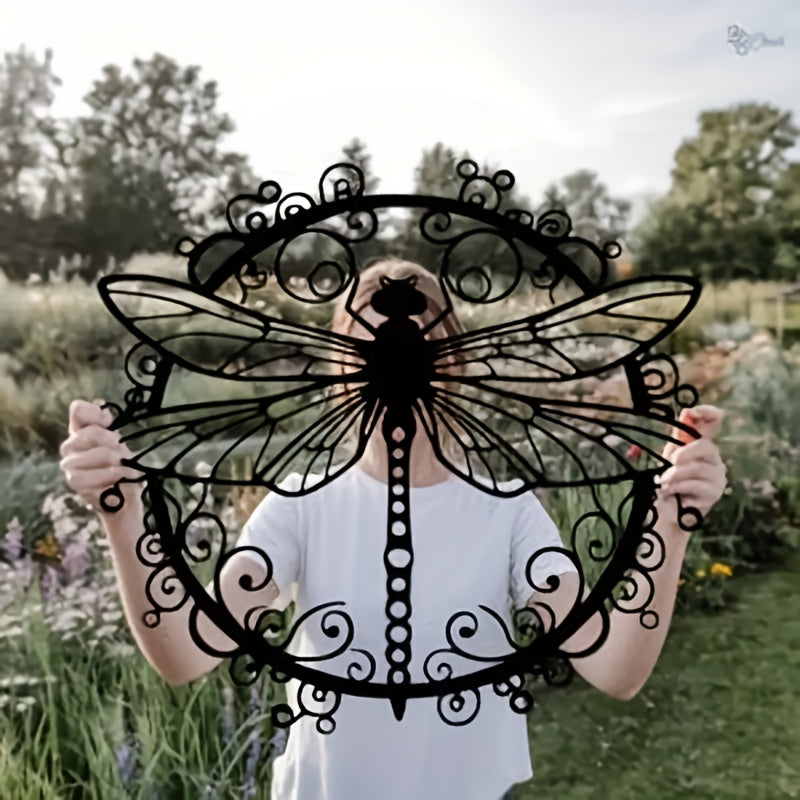 1pc Elegant Black Dragonfly Metal Wall Art - Intricate Iron Animal Print Design for Indoor/Outdoor Decor, Wedding, Housewarming Gift, Living Room, Office, Garden - Durable Wall-Mounted Home Decoration, Dragonfly Decor, Outdoor Art Piece, Decorative Art Pi