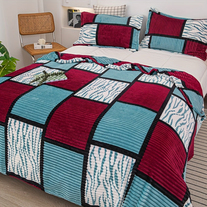 1 Comfortable Plaid Print Blanket, Super Soft Blanket, Easy And Modern Design, Suitable for Single Lunch Break Leg Blanket, Summer Full Body Blanket, Universal for All Seasons, Multi-Purpose Blanket