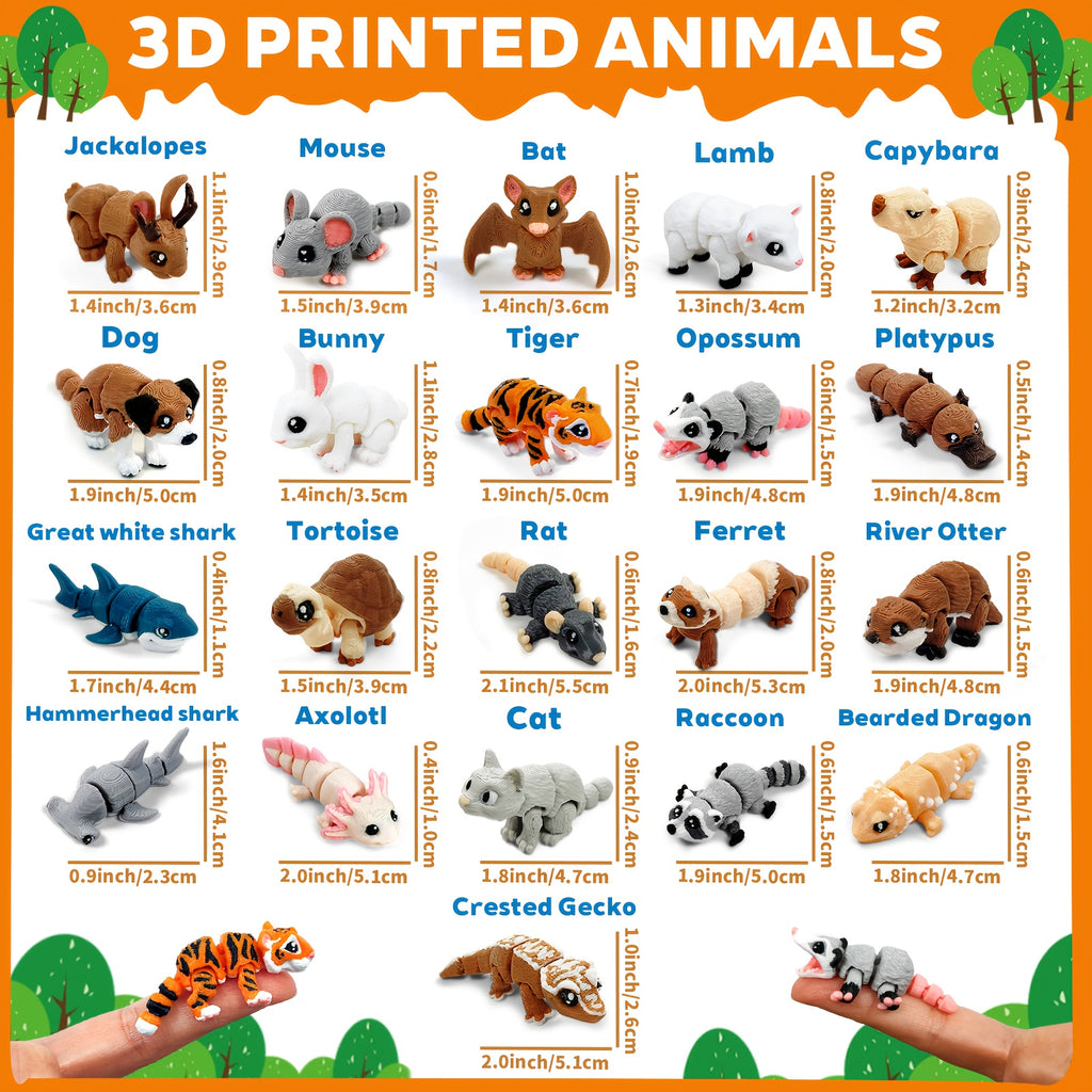 21pcs Mini 3D Printed Animal Statues - Movable Joints Realistic Collectible Figurines Set for Adults, Home Office Desk Decoration & Display(0.9-2.0inch)