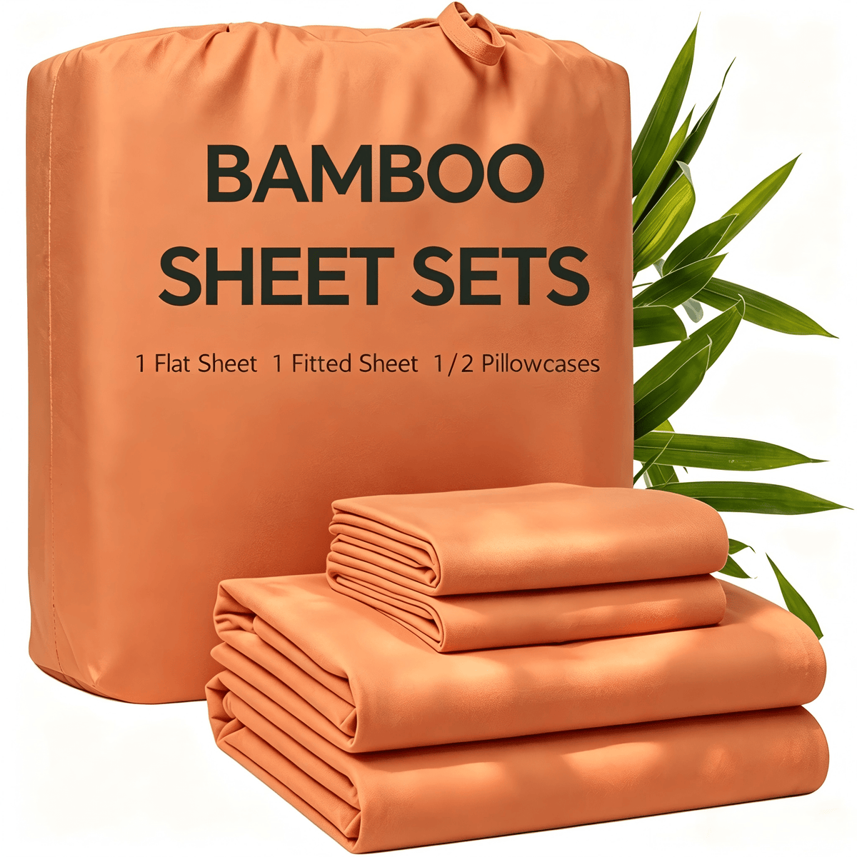 3/4pcs Bamboo Bed Sheet Set with Pillowcases, 16" Deep Pockets Soft Breathable Fitted Sheet, Queen King Size Bed Sheets, Bedroom Home Decor Bedding for Daily Use