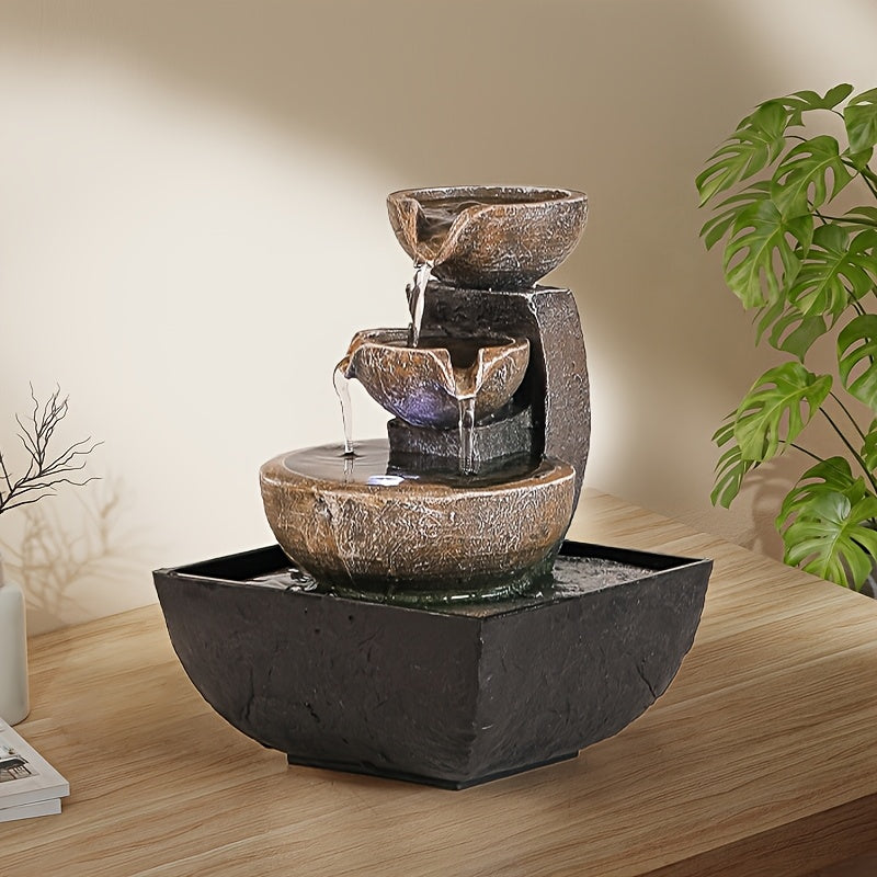 1pc Serene USB Powered Resin Waterfall Fountain, Indoor Decorative Tabletop Flowing Water Feature For Home And Office Relaxation, Suitable For Various Room Types