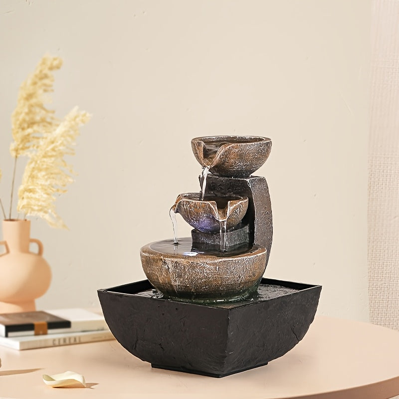 1pc Serene USB Powered Resin Waterfall Fountain, Indoor Decorative Tabletop Flowing Water Feature For Home And Office Relaxation, Suitable For Various Room Types