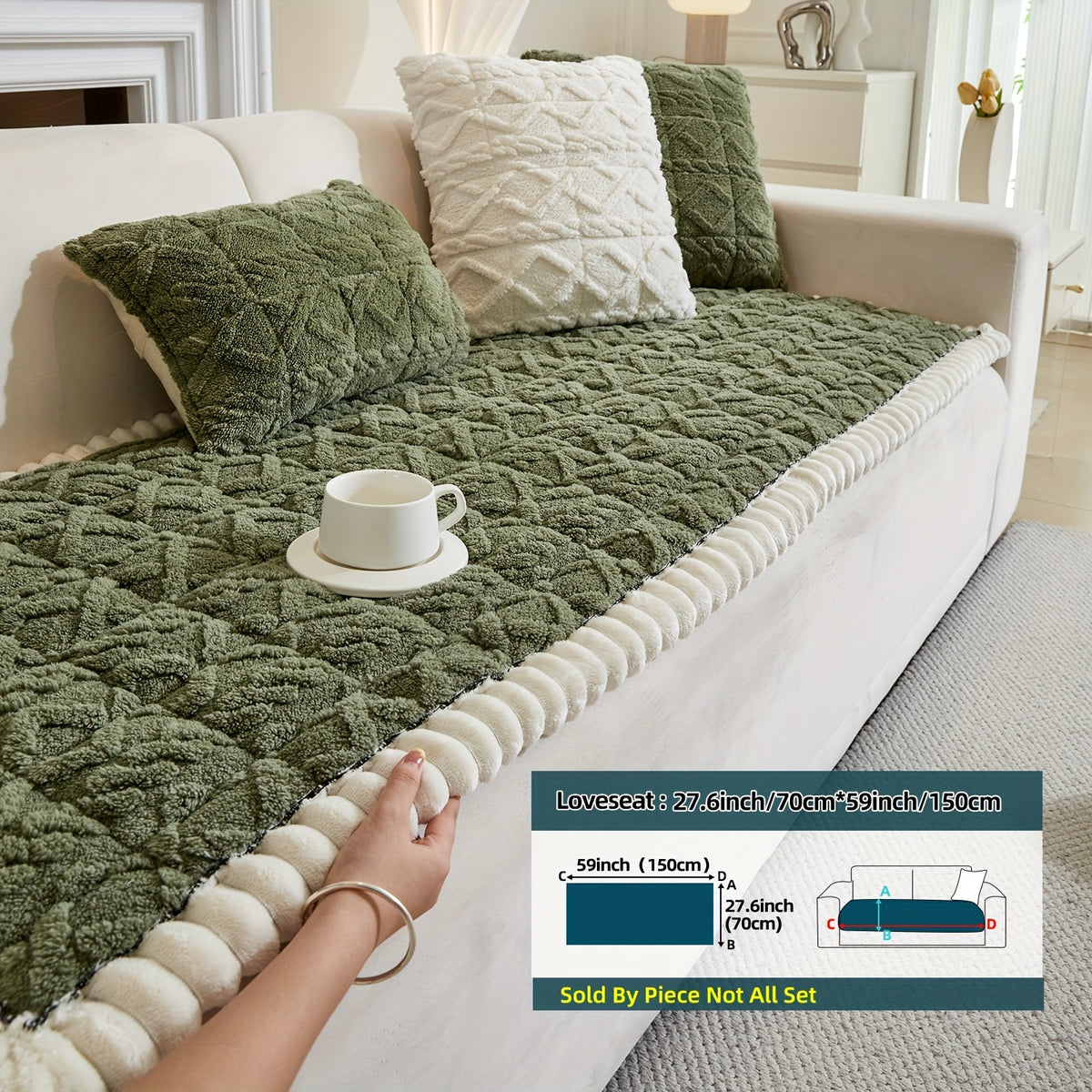 1pc Autumn And Winter Thick Bohemian Style Quilted Sofa Cover with Ruffles, Made Of One-piece Plush Fabric, Machine Washable, Suitable for Anti Slip Protection Of Pets, And Suitable for Decorating Armchairs to 4-seater Segmented Sofas