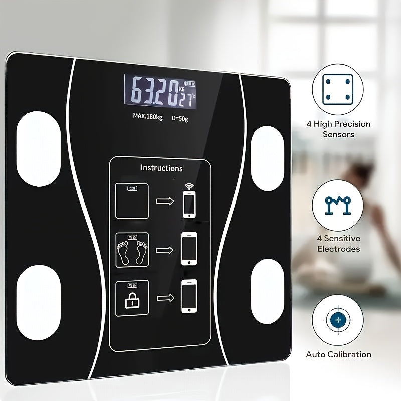 Intelligent Bathroom Scale, Digital Body Scale, with Backlit LED Display Screen And Sturdy Tempered Glass, Compact Size, Weighing Up to 400 Pounds/180 Kilograms