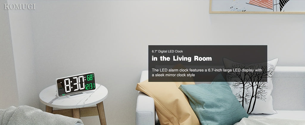 1pc Alarm Clock For Bedroom, 6. 7" Desk Digital Clock, Led Clock, Mirror Clock, Dual Alarm Clock For Living Room With Seconds, Date, Week, 12/24h, Dimming