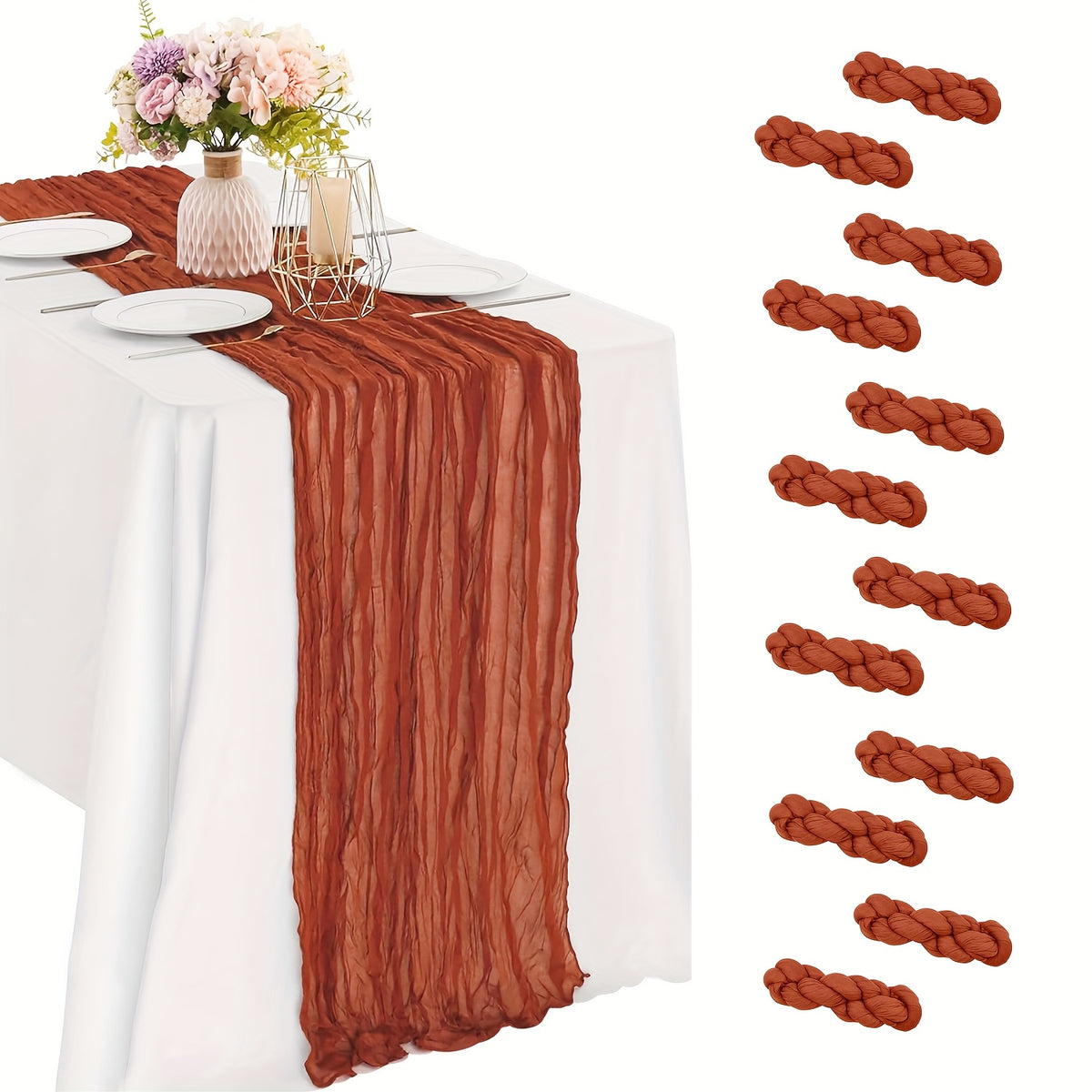 12pcs Cheesecloth Table Runner 10ft Boho Gauze Table Runner 21.3*120Inch Rustic Cheese Cloth Roll Romantic Long Cheesecloth Bulk for Wedding Bridal Shower Birthday Party Decor